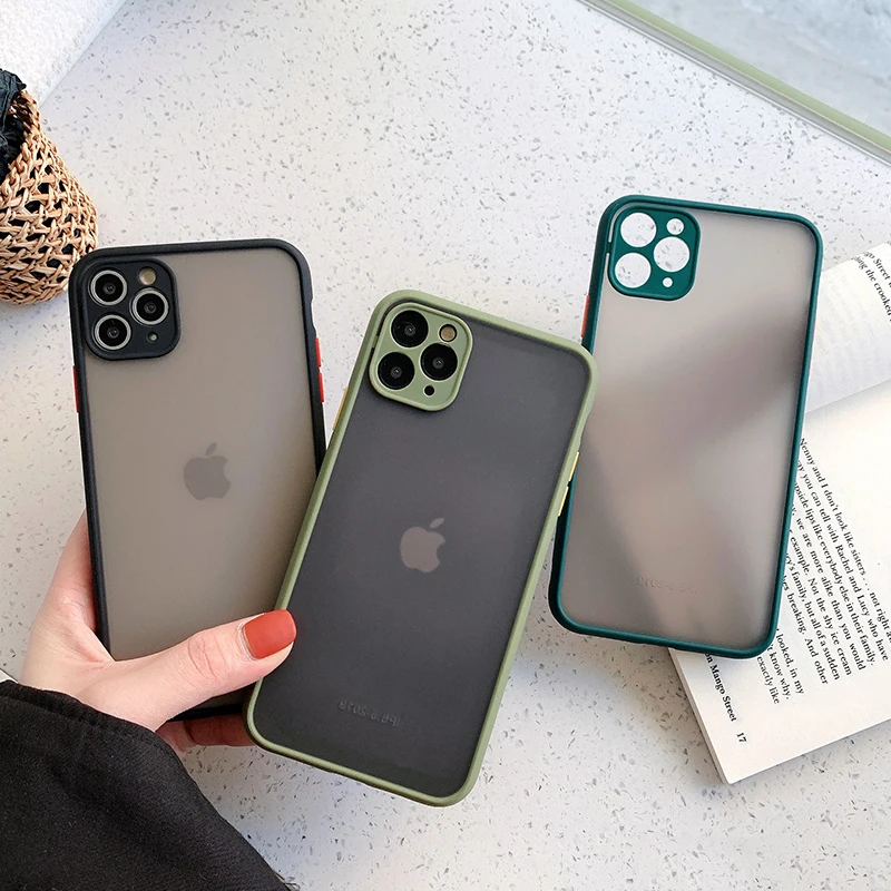 

Camera Protection Bumper Phone Cases For iPhone 11 12 11Pro Max XR XS Max X 8 7 6S Plus Matte Translucent Shockproof Back Cover