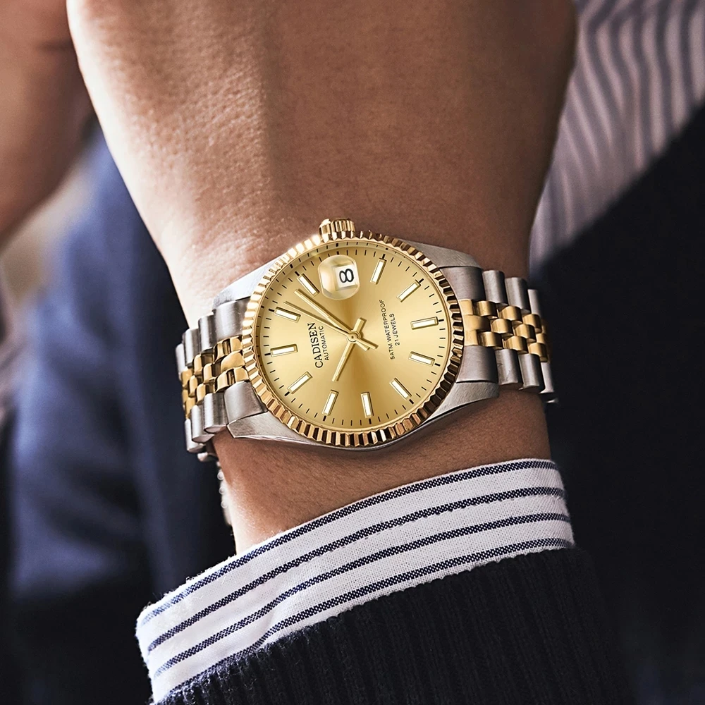 

CADISEN Seagull 2813 Movement Men`s Watch Automatic Mechanical Watches 50M Diving Auto date Wrist Watch Men relogio masculino