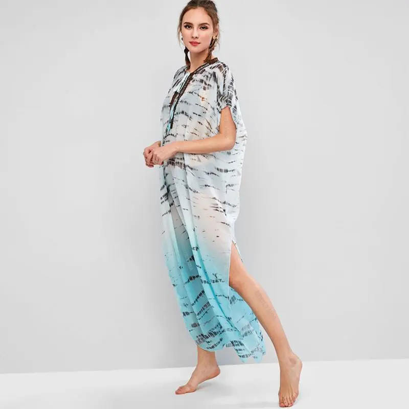 Богемное пляжное платье кафтан в полоску с принтом размера плюс женская летняя