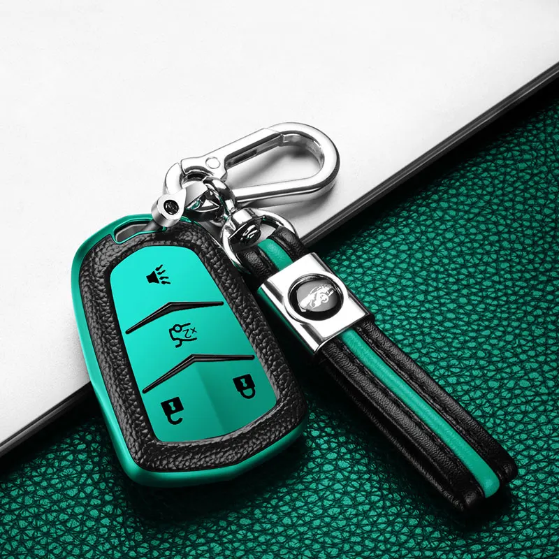 

For Cadillac ATS ATS-L XLS XTS XT4 XT5 XT6 CT6 CTS CTS-V Leather TPU Car 4 Button Flip Key Cover Case Shell Protector Keychain
