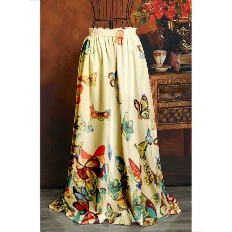 Женская длинная юбка с цветочным рисунком винтажная трапециевидная высокой
