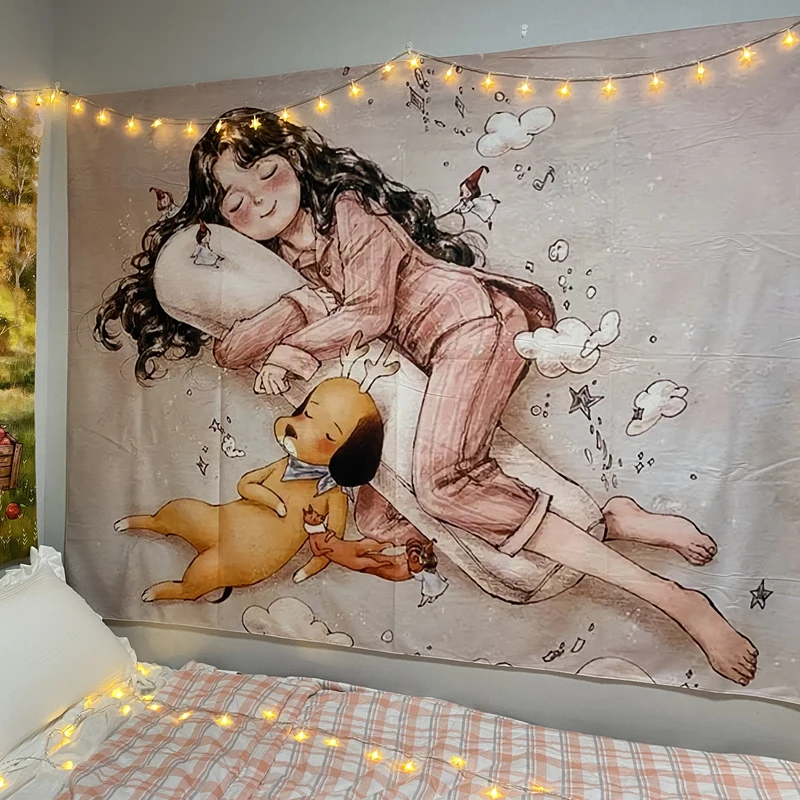 

Nordic Cute Tapestry Creative Color Cartoons Handmade Bedroom Salon Dormitorio Tapestry Tapiz Pared Tela Home Decor DB60GT