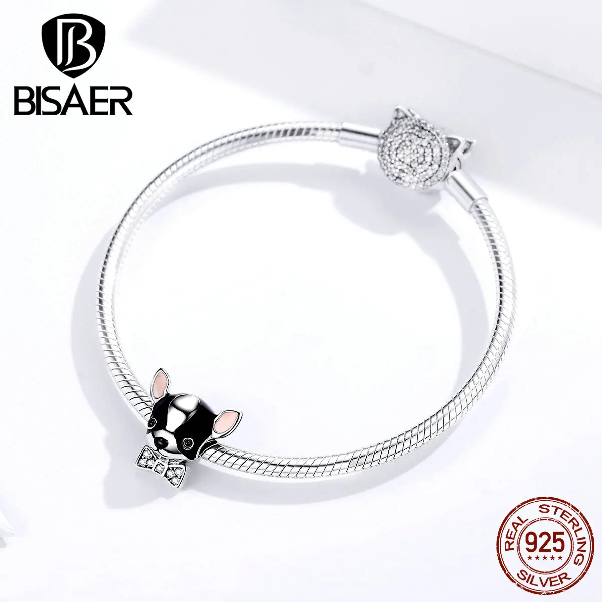 BISAER, Новое поступление, 925 пробы, серебро, чихуахуа, Очаровательные Подвески, прозрачный CZ, для женщин, очаровательный браслет, сделай сам, для изготовления ювелирных изделий GXC1310
