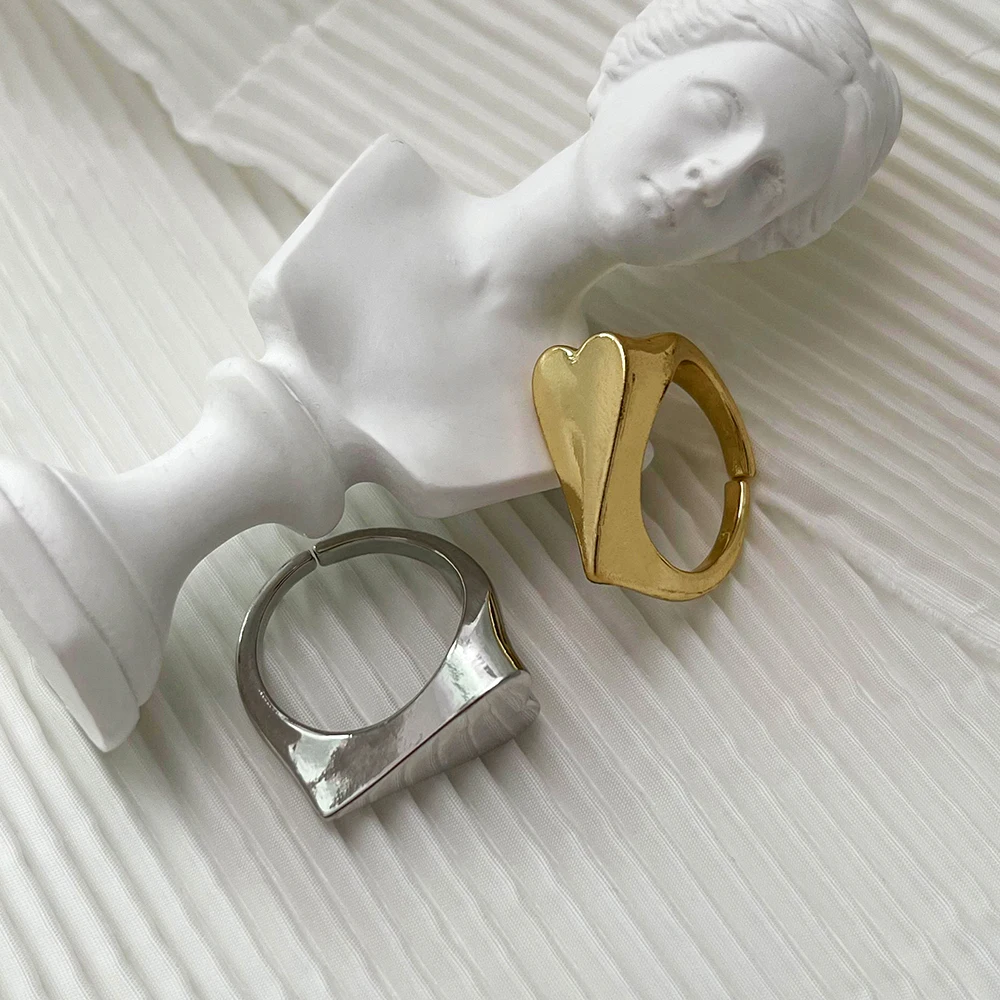 

Monlansher Statement Geometric Heart Ring Gold Silver Color Adjustable Metal Open Ring for Women Minimalist Rings Jewelry Trend