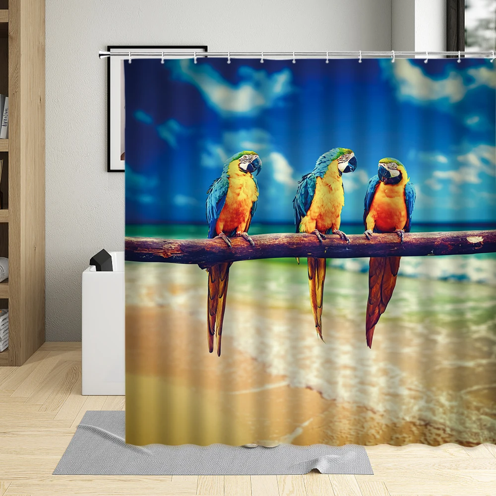 jungle waterfall parrot shower curtains green plant bird animal natural landscape polyester fabric bathroom decor set with hooks free global shipping