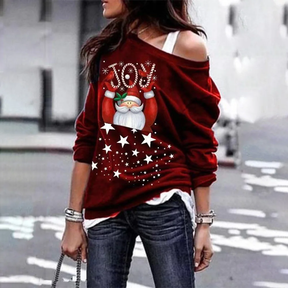 Рождественская одежда для женщин 2019 зимний Повседневный Санта свитшот с Клаусом