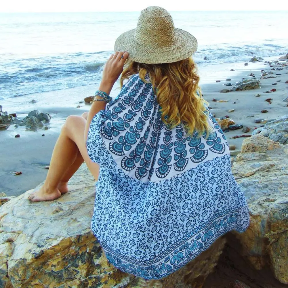 

European and American Express Amazon popular Chiffon positioning printing beach sunscreen cardigan bikini jacket