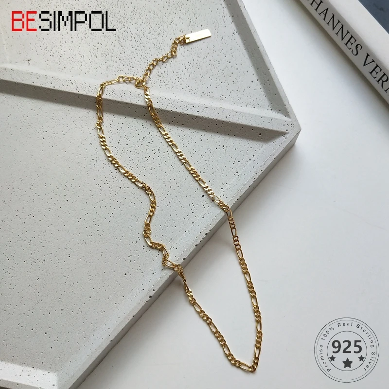 

Besimpol Genuine 925 Sterling Silver Choker Necklace Female Gold Chain Sexy Party Necklace for Women Wholesale Fine Jewelry