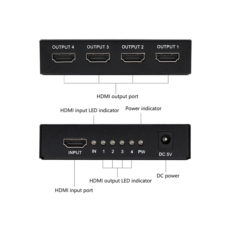 HDMI сплиттер 1x4 HDMI 1 в 4 Выход HDMI дистрибьютор 1HDMI в 4 HDMI для HDTV, DVD плеер, PS4 и т. Д. Full HD 4K с блоком питания