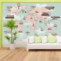 blue world map cartoon balloon kids wallpapers for living room bed walls in rolls sticker home decoration peel stick furniture