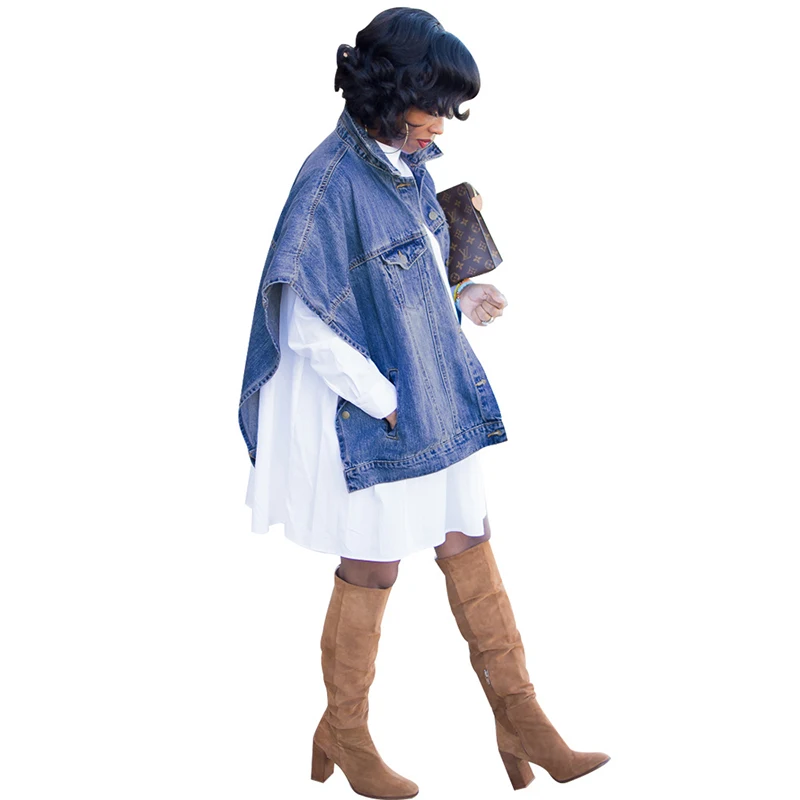 Женский джинсовый жилет с рукавом летучая мышь однотонная свободная короткая