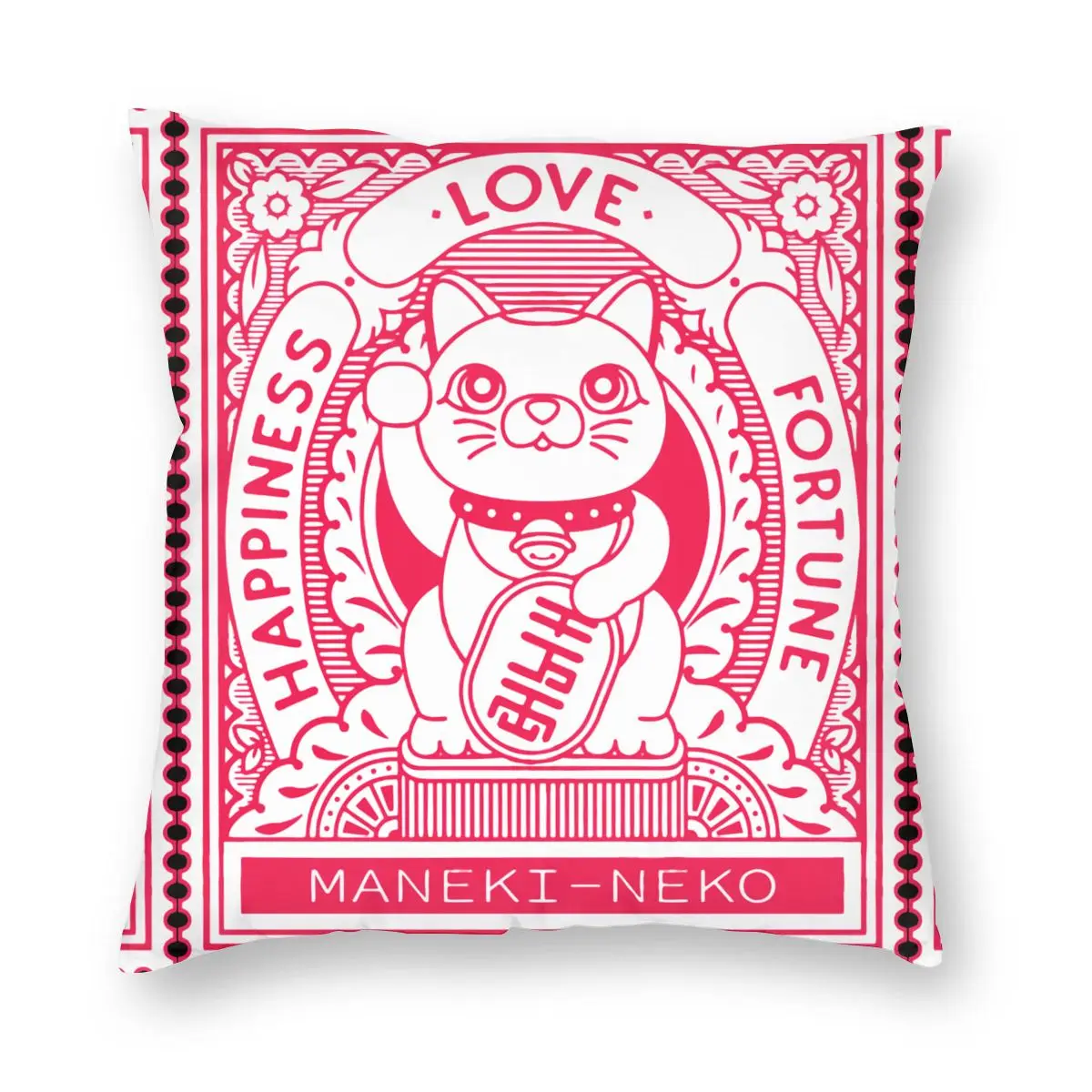 

Maneki Neko Stamp Square Pillow Case Polyester Cushions for Sofa Japan Lucky Cat Fortune Cat Vintage Pillowcase