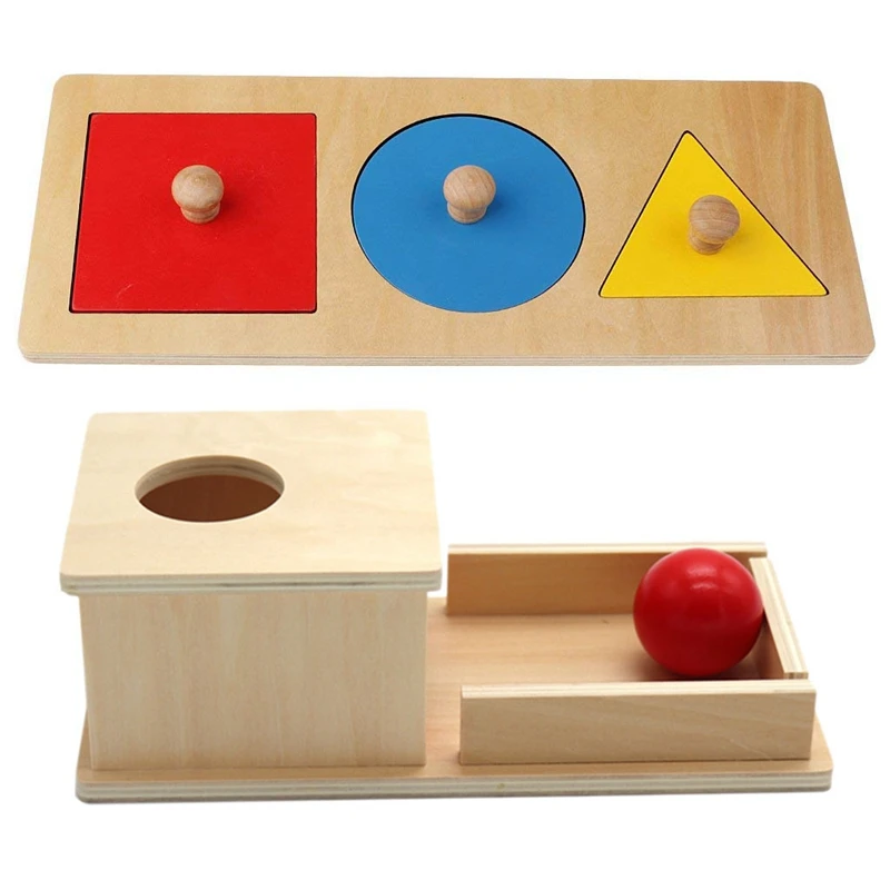 

1 Kit Montessori Geometrie Wooden Toy 3 Colors With Professional Wood Educational Toy Object Permanence Box With Tray