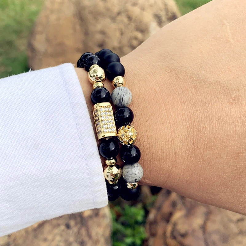Королевский полый браслет для мужчин роскошный геометрический черный из бисера