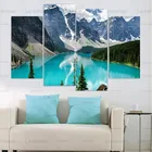 Настенный постер с принтом, модульная художественная картина без рамки, 4 предмета, украшение для гостиной, Снежная гора, синяя река