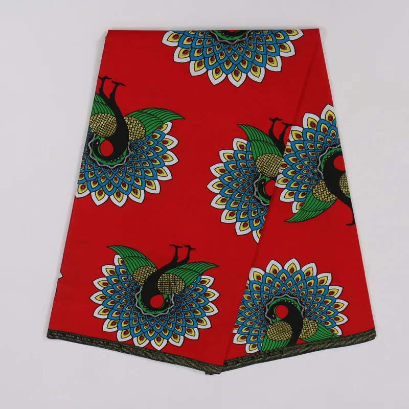 

2019 Beautiful Peacock Print Red Cotton African High Quality Tissu Ankara Veritable Guaranteed Real Wax Fabric 6 Yards\Lot