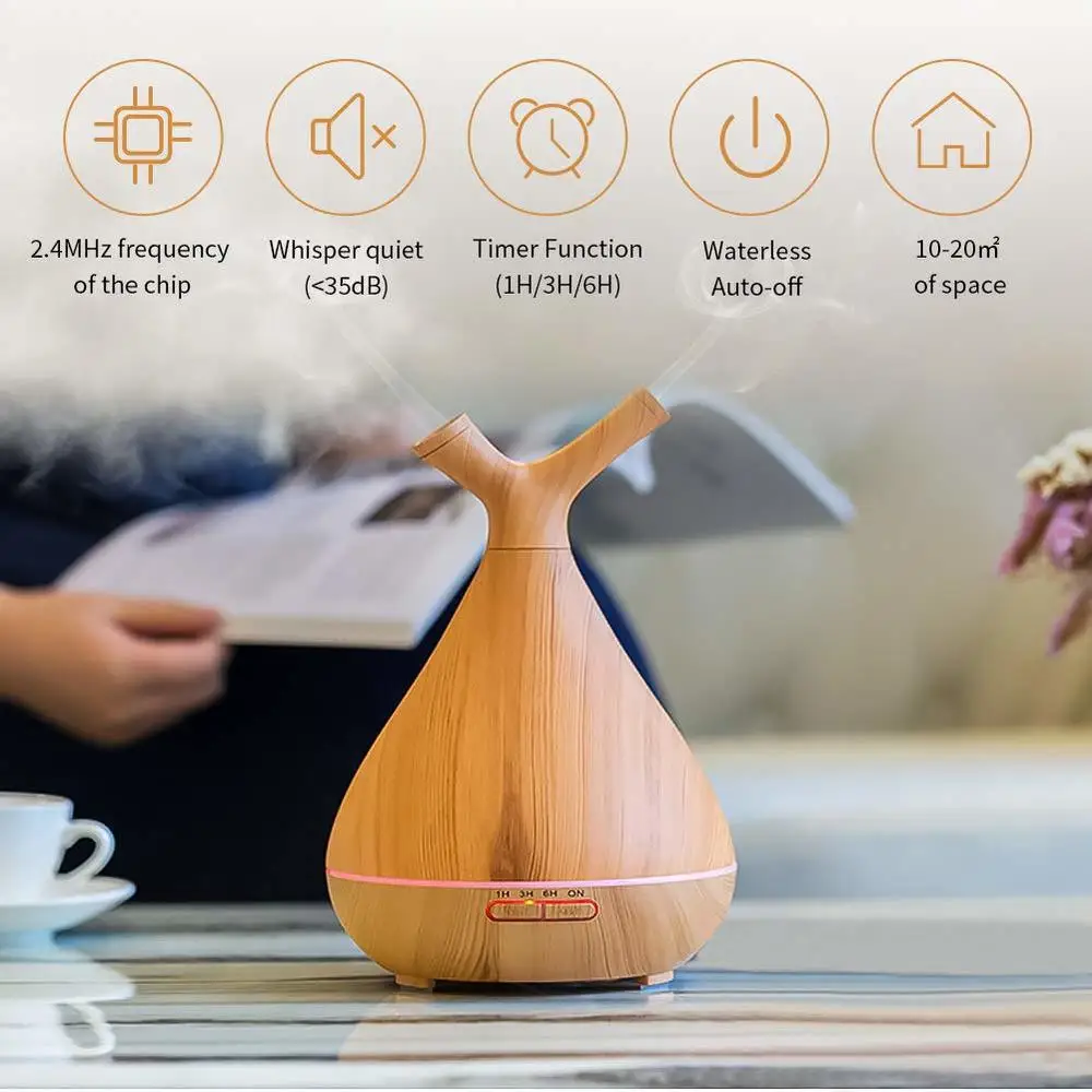 Aromatherapy Diffuser 400ml Ultrasonic Nebulizer Oils Quiet Aroma Air Humidifier Fragrances for Room Office Coroful Led Bpa Free | Бытовая