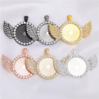 3pcs 25mm cabochon pendant base angel wing diamond charms diy jewelry making necklace alloy crafts supplies jewellry findings