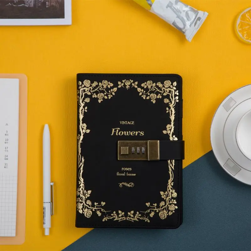 

B6 Retro Notebook with Password Lock Leather Cover Traveler Diary Planner Agenda School Supplies Gift Stationery