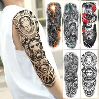 yuran full arm lion monster temporary tattoos for men women long size body leg art tatoo diy realistic fake beast tattoo sticker