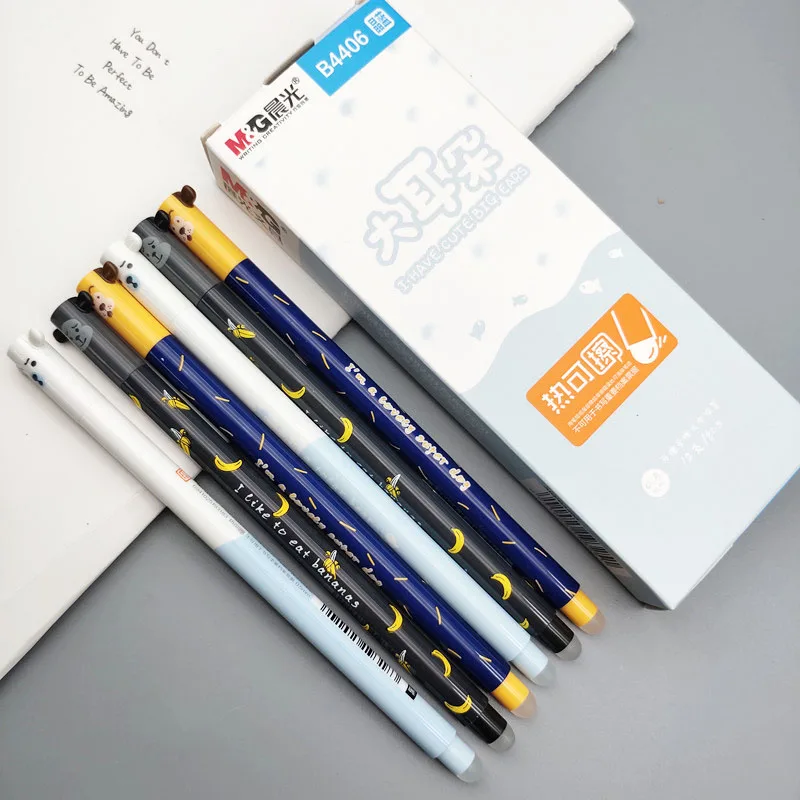 12PCS BLUE INK 4406 M& G, 12 шт./лот, милые стираемые ручки Kawaii, стирающиеся ручки с ластиком, гелевая чернильная ручка, 0,5 мм, стирается, Заправка для школы, черный, синий - Цвет: 12PCS BLUE INK 4406