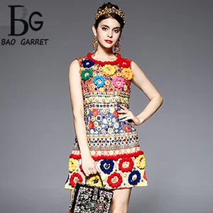 Baogarret Высокое качество модное дизайнерское платье женское без рукавов пушистый
