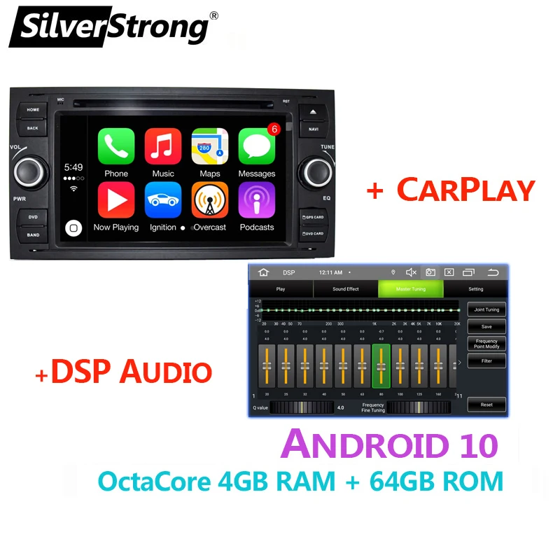 Автомобильный DVD плеер 6686 CarPlay DSP для Ford Focus 1 Transit Galaxy Android 10 2Din радио 4G опционально 32