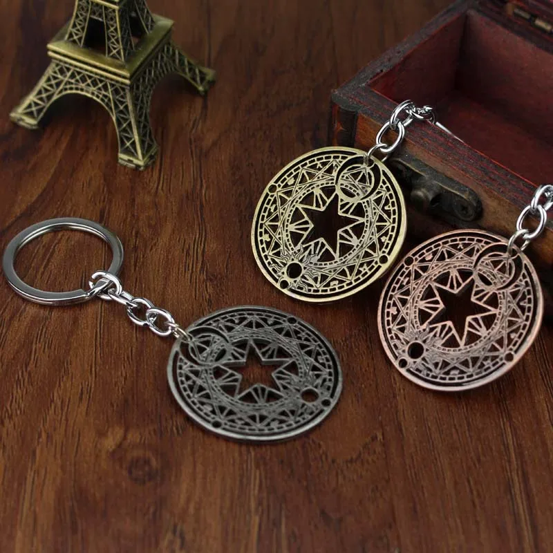 Hot Sale Diy Handmade Stainless Steel Chain Japan Anime Keyring Cartoon Cardcaptor Sakura Keychain Magic Circle Llavero Symbol | Украшения