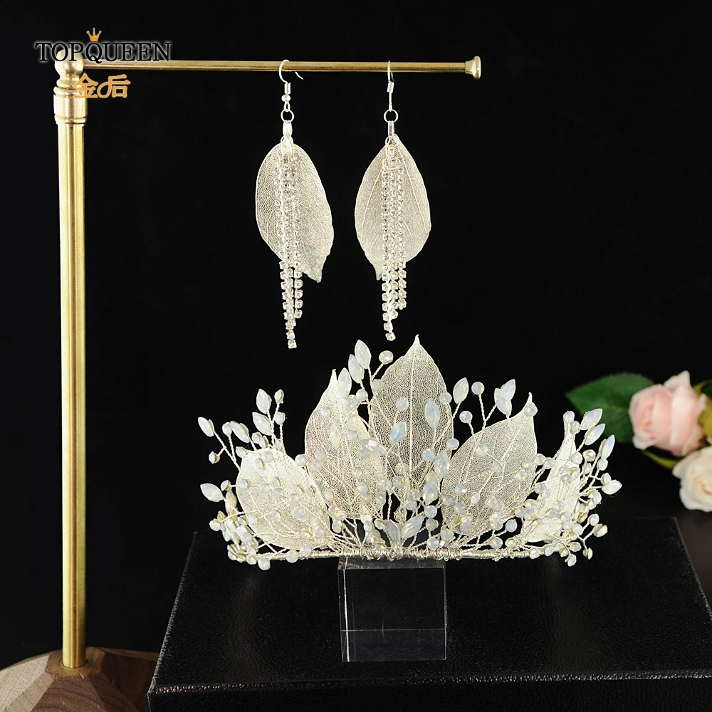 TOPQUEEN Свадебная Корона Серебряный ободок с листьями Тиара для невесты Стразы