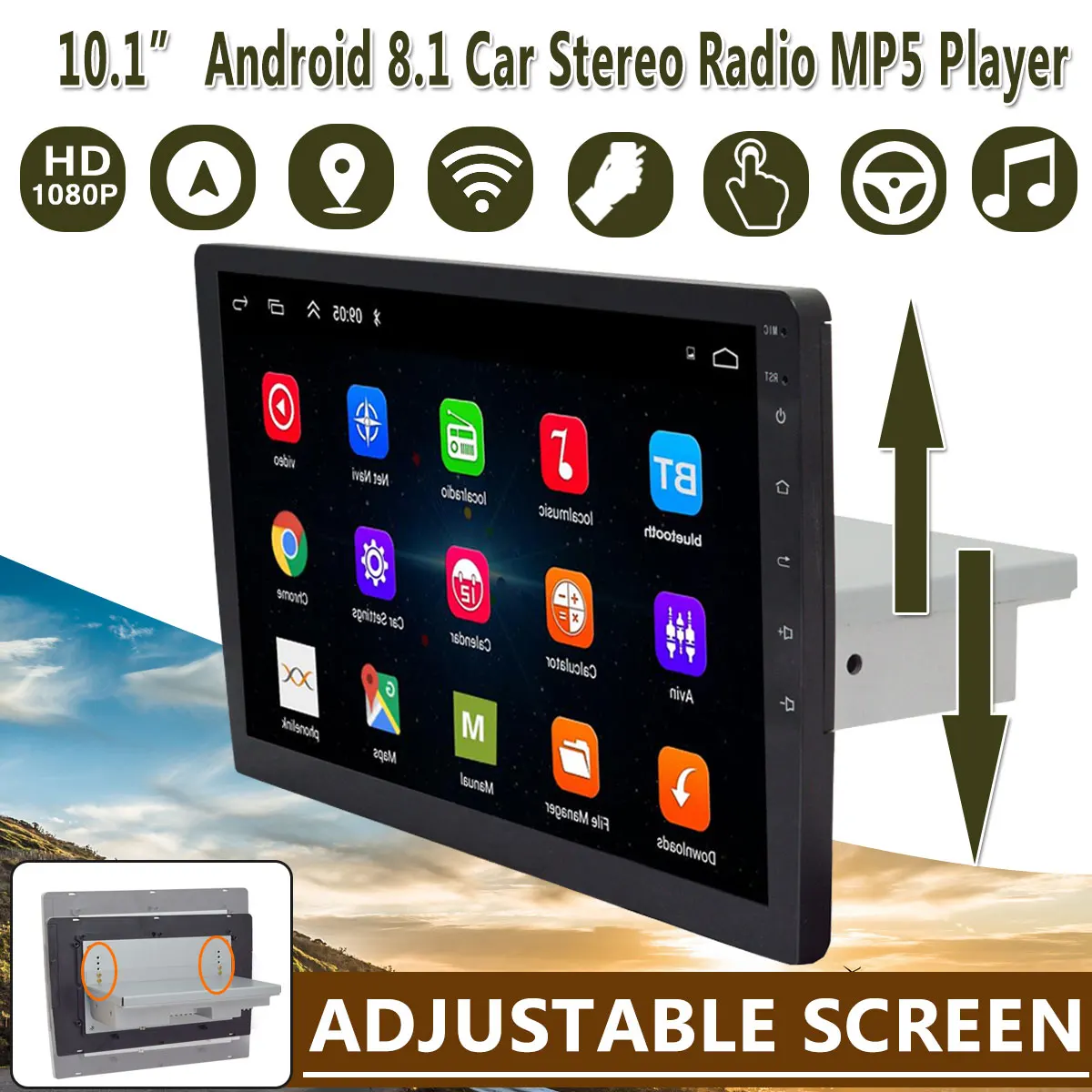 9 "/10 1" Автомобильный мультимедийный плеер 1Din стерео для Android 8 1 с вверх вниз