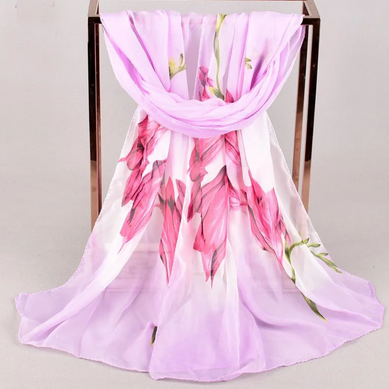 2020 FAL/WIN Gradient lily flower chiffon scarf silk square hijab cool shawl ladies foulard femme Scarves hair bufanda mujer |
