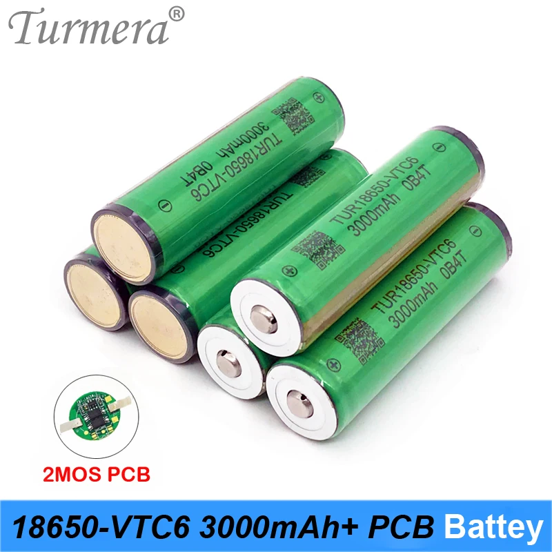 

Turmera 18650 VTC6 3000mAh 30A Battery TUR18650-VTC6 with PCB Protection Board for Flashlight and Headlamp Lithium Batteries Use
