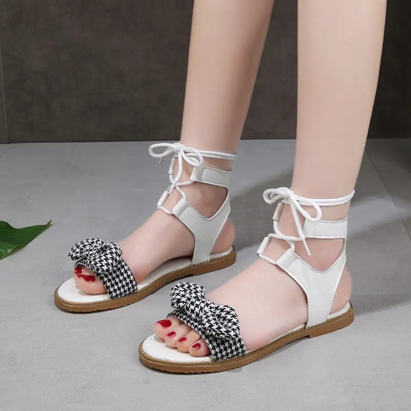 

Sandals Female Net Celebrity Fairy Style Tie Bow 2021 New Student Korean Version of The Wild Outer Wear Slippers Female