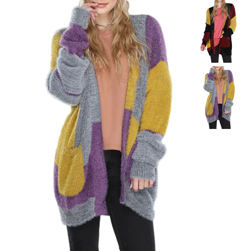 

Женский вязаный кардиган с V-образным вырезом, свободного покроя