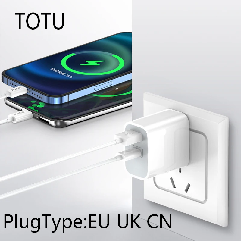 

TOTU EU/UK /CN plug Type-C Foldable Power Adapter Travel Charger for Phone Tablet Charging for iphone Huawei Xiaomi no Cable