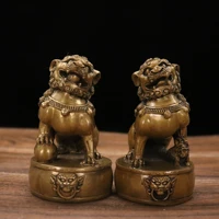 4chinese folk collection old bronze lion statue a pair door lion drum lion office ornaments town house exorcism