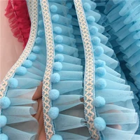 1m heat pleated tulle blue white lace fabric diy craft trim soft ball lace ribbon pink laces guipure dentelle encaje koronka k16