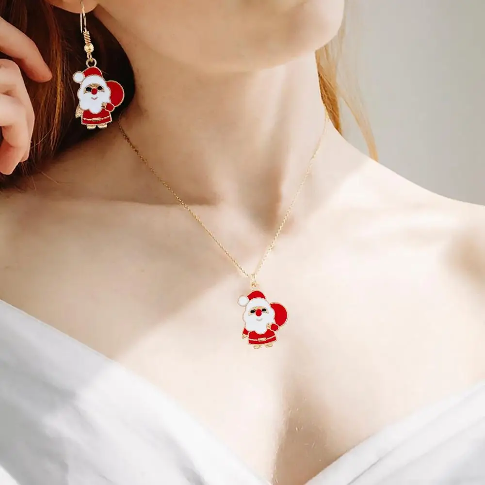 10pairs Earring Necklace Christmas Decor Santa Claus Eardrop Pendant For Home 2019 Navidad Ornament Xmas Gift | Дом и сад