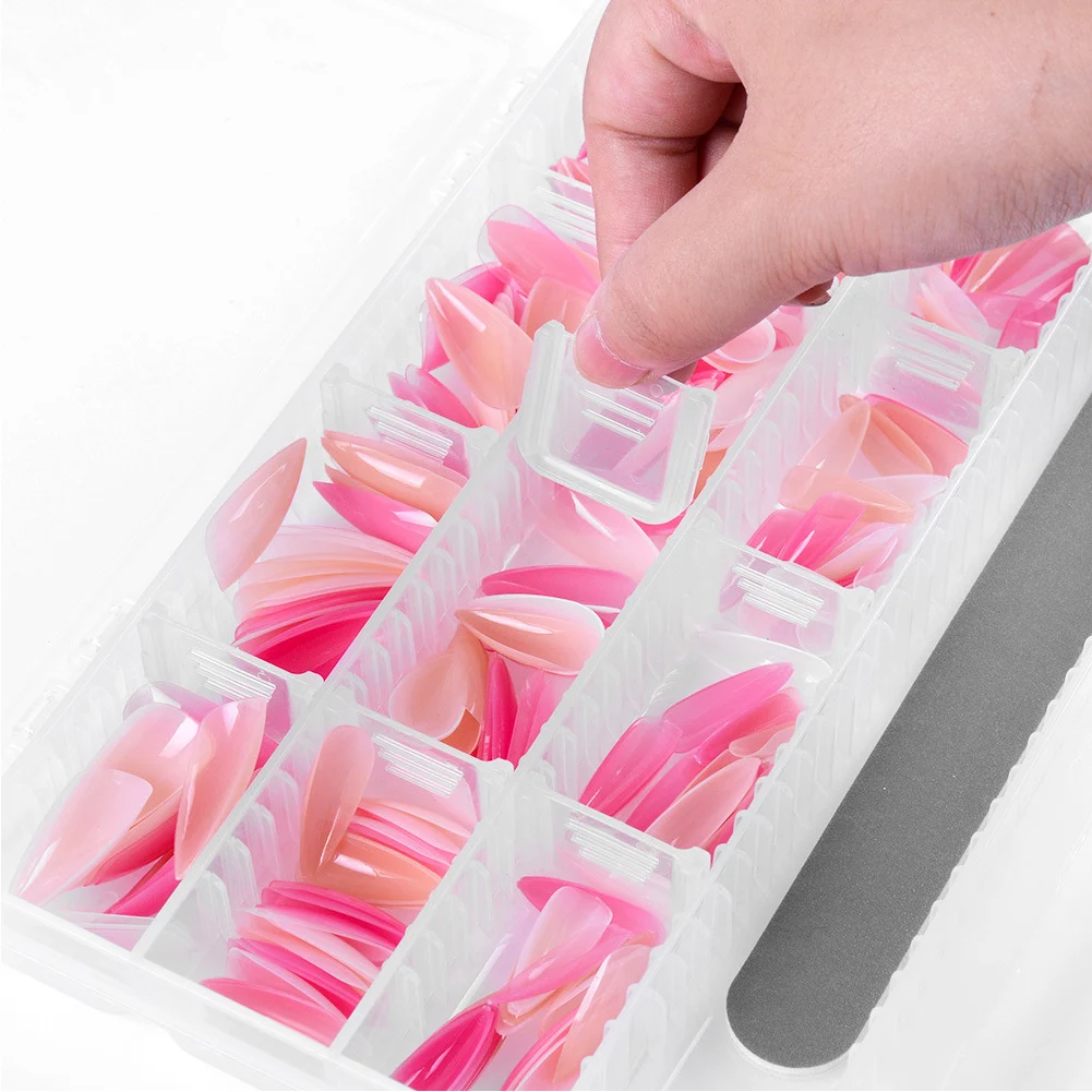 

240pcs Long Maniture UV Gel Sharp End False Nails Set Easy Apply With File DIY Colorful Home Salon Fake Artificial Multifunction