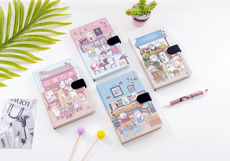 Kawaii записная книжка с магнитной пряжкой, записная книжка с милым котом, дневник с пулями, кавайные записные книжки, кавайные канцелярские школьные принадлежности