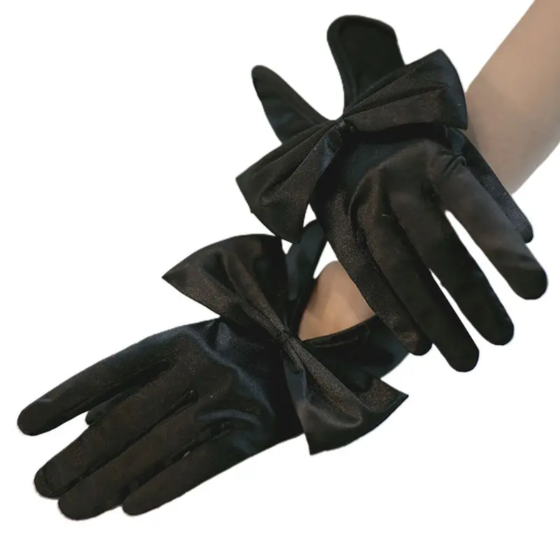 Женские короткие атласные свадебные перчатки, с разрезом на запястье, с большим бантом, Вечерние перчатки AXYD
