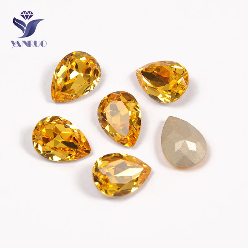 Light Topaz YANRUO, 4320, каплевидное стекло, Пришивные кристаллы, слеза, каплевидные стразы, Стразы для шитья, бусины, камни для одежды - Цвет: Light Topaz