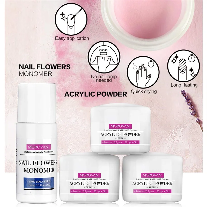 Morovan Acrylic Nail Kit Acrylic Powder and Liquid Set Glitter Full Manicure Set with Nail Brush Nail Tips for Nails Extension