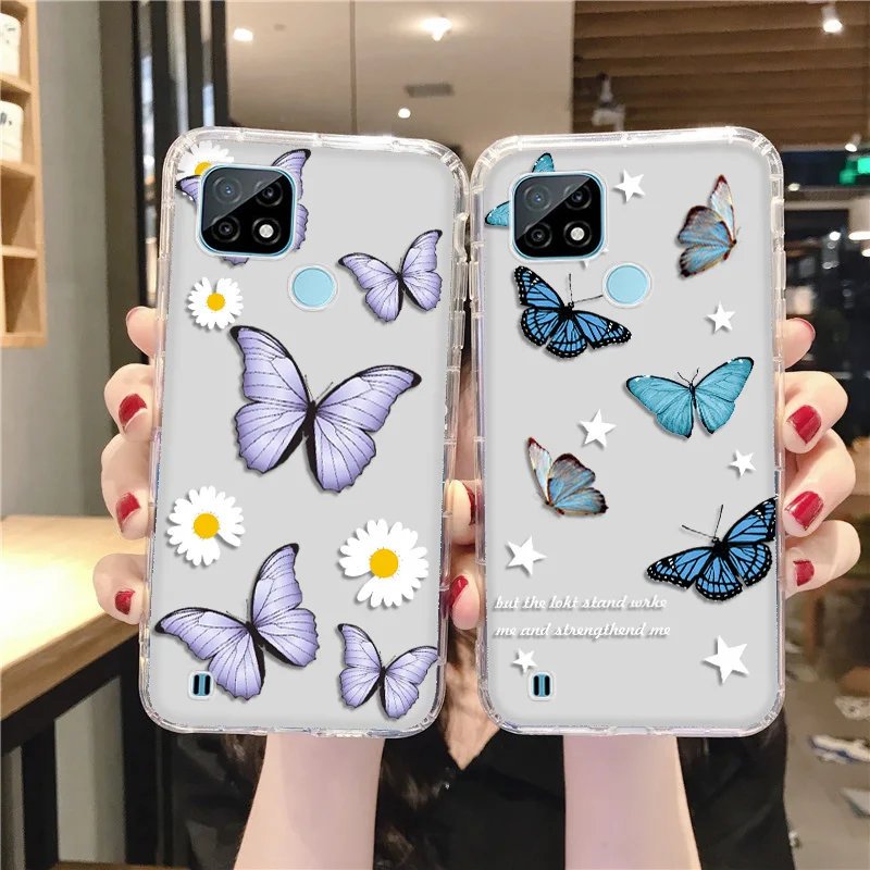 

Clear Silicone Case for Realme GT Neo C21 Narzo 30 Q3 Pro 8 7 Cover Oppo Reno 5 Lite A94 A9 2020 A5 A11 A52 Butterfly Fundas