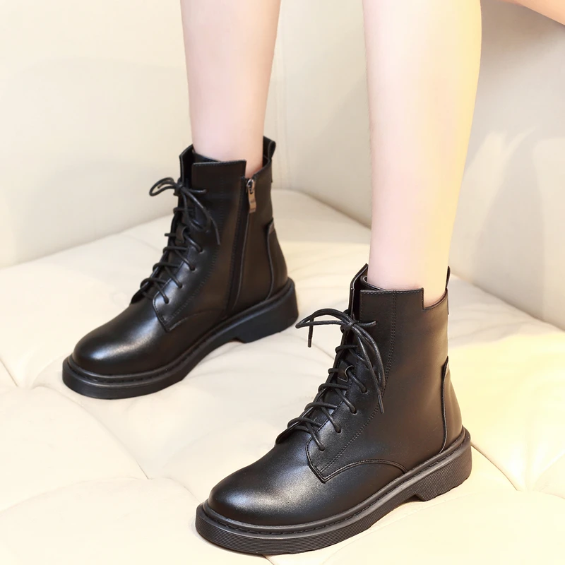 

Женские ботинки со шнуровкой, на низком каблуке, с круглым носком