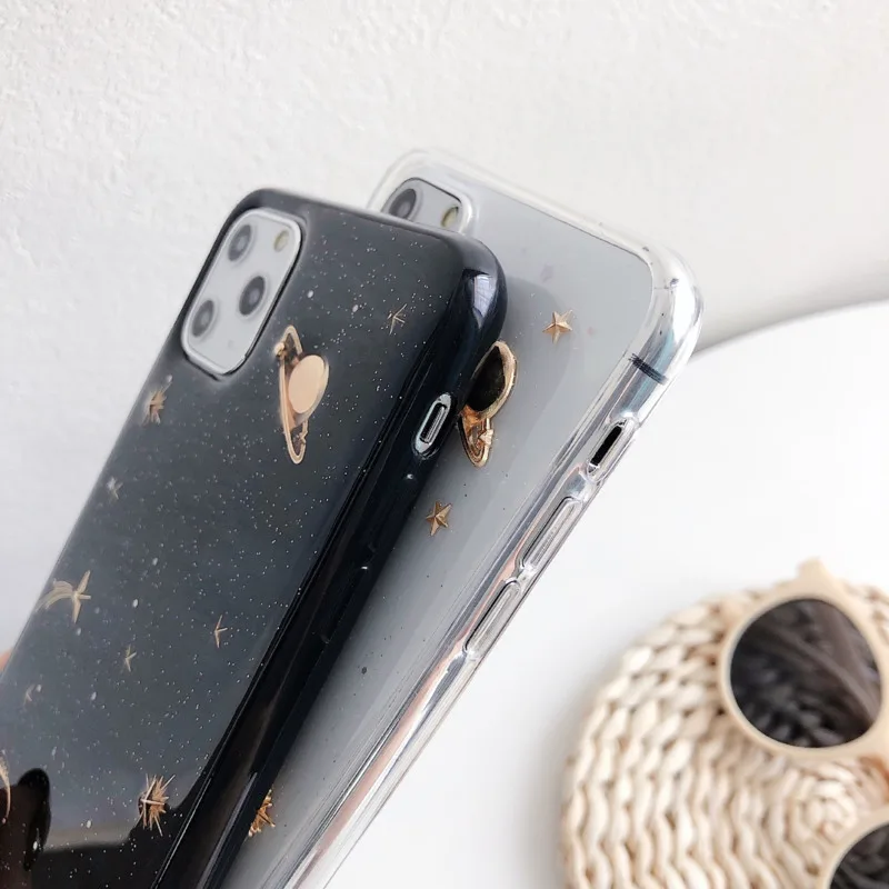 

Epoxy Star Clear Bling Moon Stars iPhone Case 12 7 8 6 6s Plus 11 Pro X XR XS Max Glitter Planet Planet TPU Silicone Case