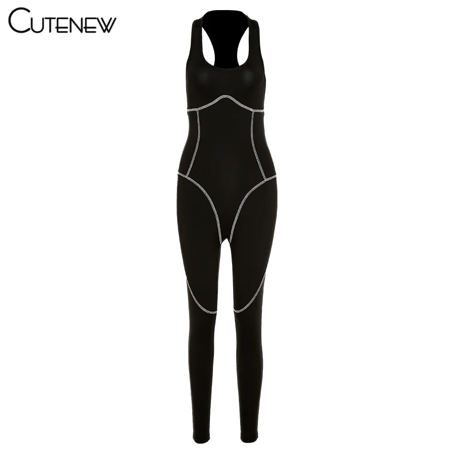 

Cutenew Solid Patchwork Fitness Casual Sporty Rompers Women Jumpsuit Sleeveless Street Style 2021 Workout Active Wear Jumpsuits