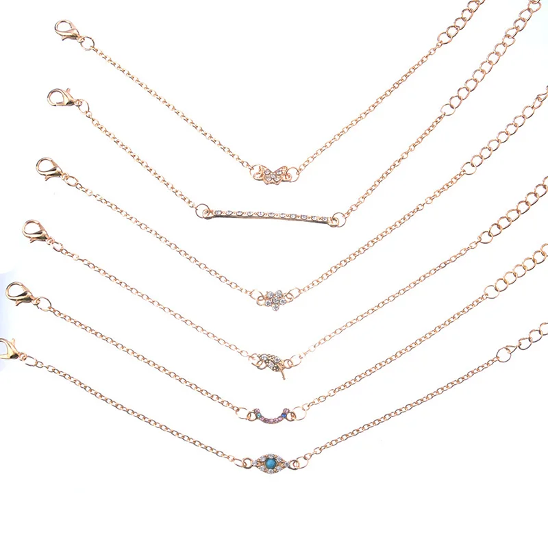 Набор изысканных браслетов 6 шт./компл. бабочки глаза дьявола цветы листья Стразы