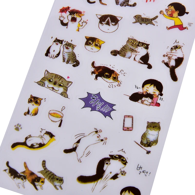 

6x Transparent Pvc Stickers Cute Cat Diary Photo Album Stickers