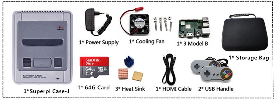 SNS 64G Мини-портативная игровая консоль Raspberry Pi3 B+ 3B для Retroflag SUPERPi чехол-J Kit DIY tv видео игровой плеер с 10000 играми - Цвет: SNS 64G